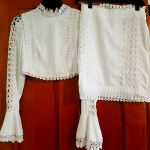 Gorgeous white crop top and skirt set NWOT